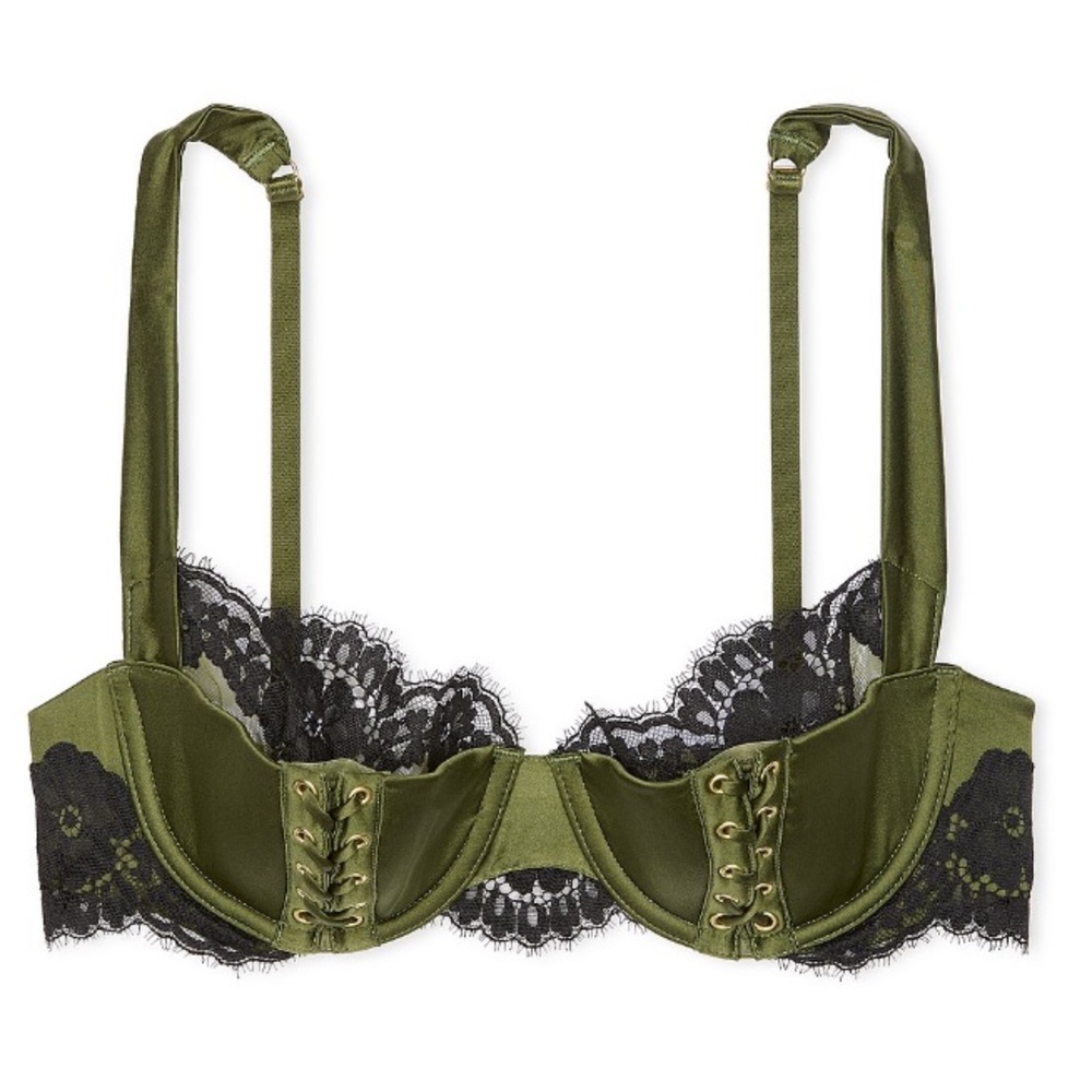 ✨Atelier Victoria’s Secret satin lace trim lightly lined balconette bra 34C NWT - Picture 5 of 10